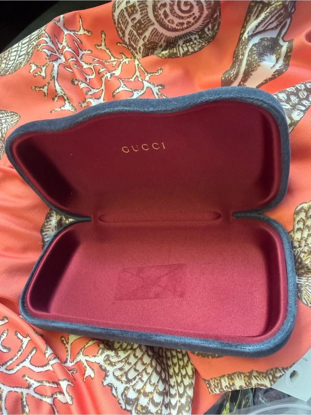 Gucci Velvet Eyewear Case in Burgundy with Blue Trim